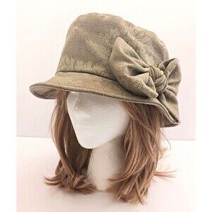 Deborah Rhodes Bucket Hat Olive Cotton Floral Tapestry Hand Tied Bow O/S